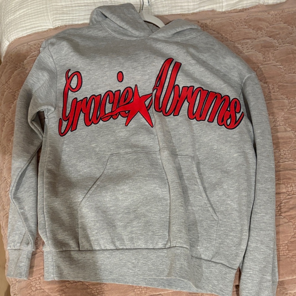 Gray Hoodie with Red Script Logo Pullover - image 1